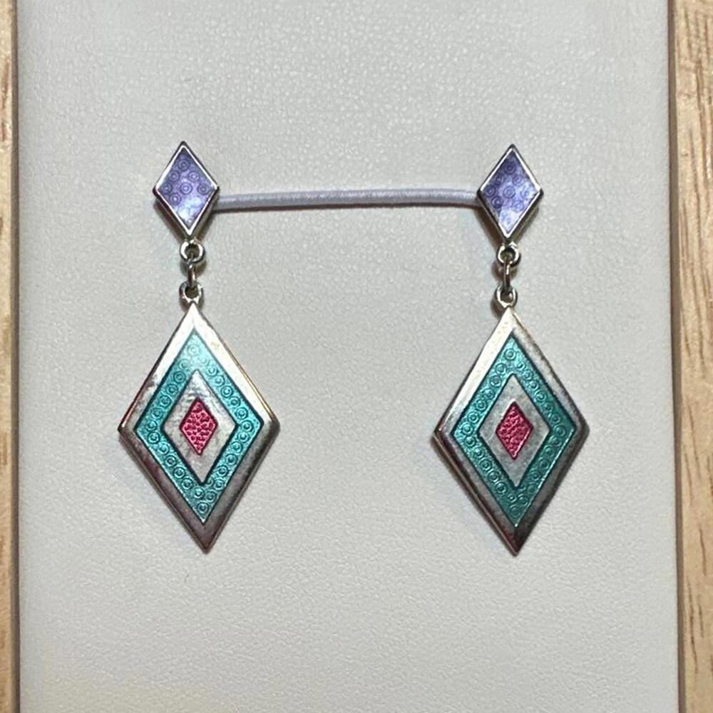 Vintage Geometric Guilloche Enamel Drop Earrings by Crown & Fish